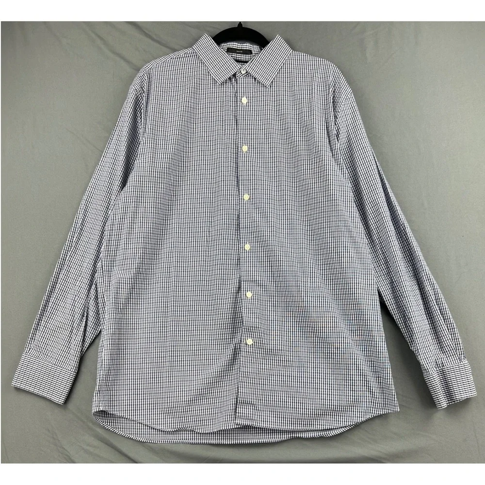 Banana Republic Shirt Mens XL Slim Fit Blue Gingham Wrinkle Resistant Excellent